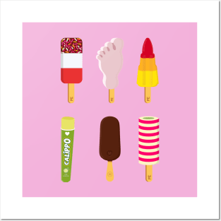 Mix of Ice lollies pastel pink background Posters and Art